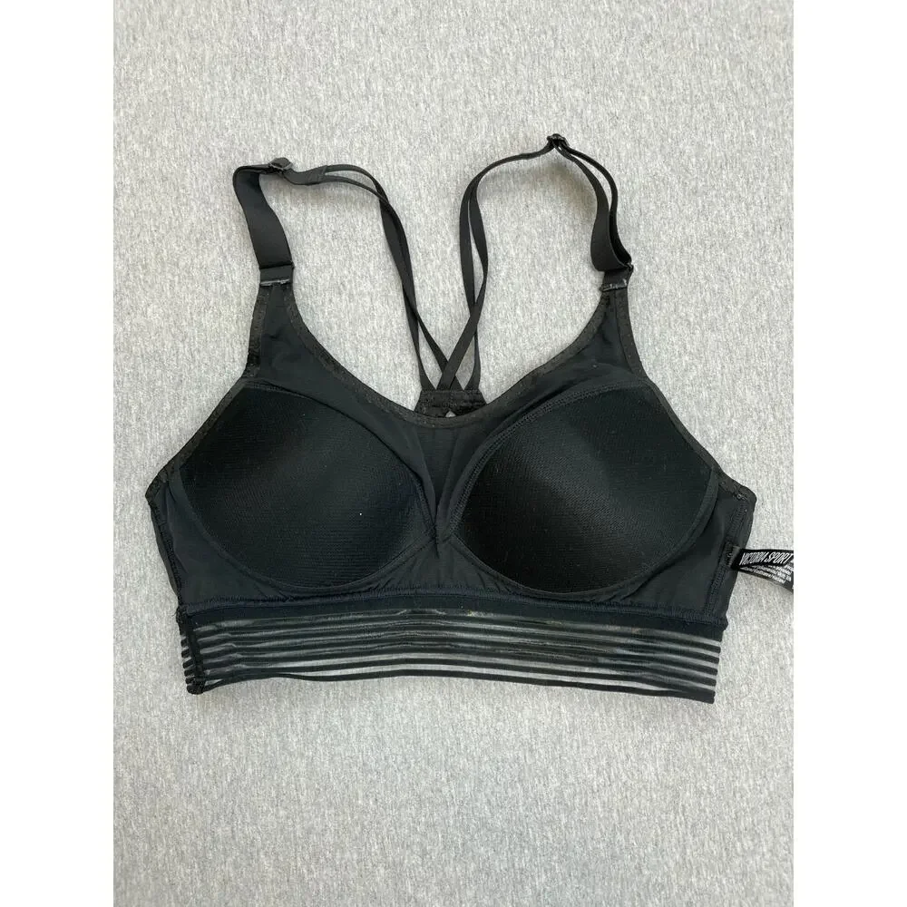 Victorias Secret Victoria Sport Bra Women 34B Black Mesh Lightweight Performance